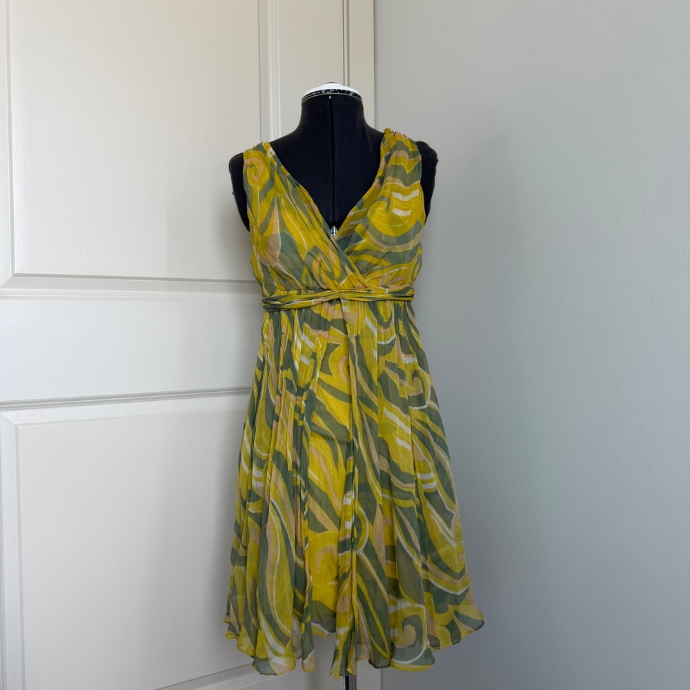 Vintage Anthropologie Post Mark 100% Silk Plunge Mini Dress Size 2
